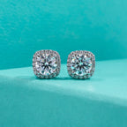 The Luna Earrings — 1cttw 5mm round moissanite studs, front — Aurora Moissanite