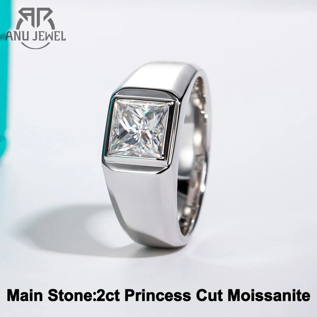 2ct princess moissanite men's ring, 18K gold plated S925 — Aurora Moissanite