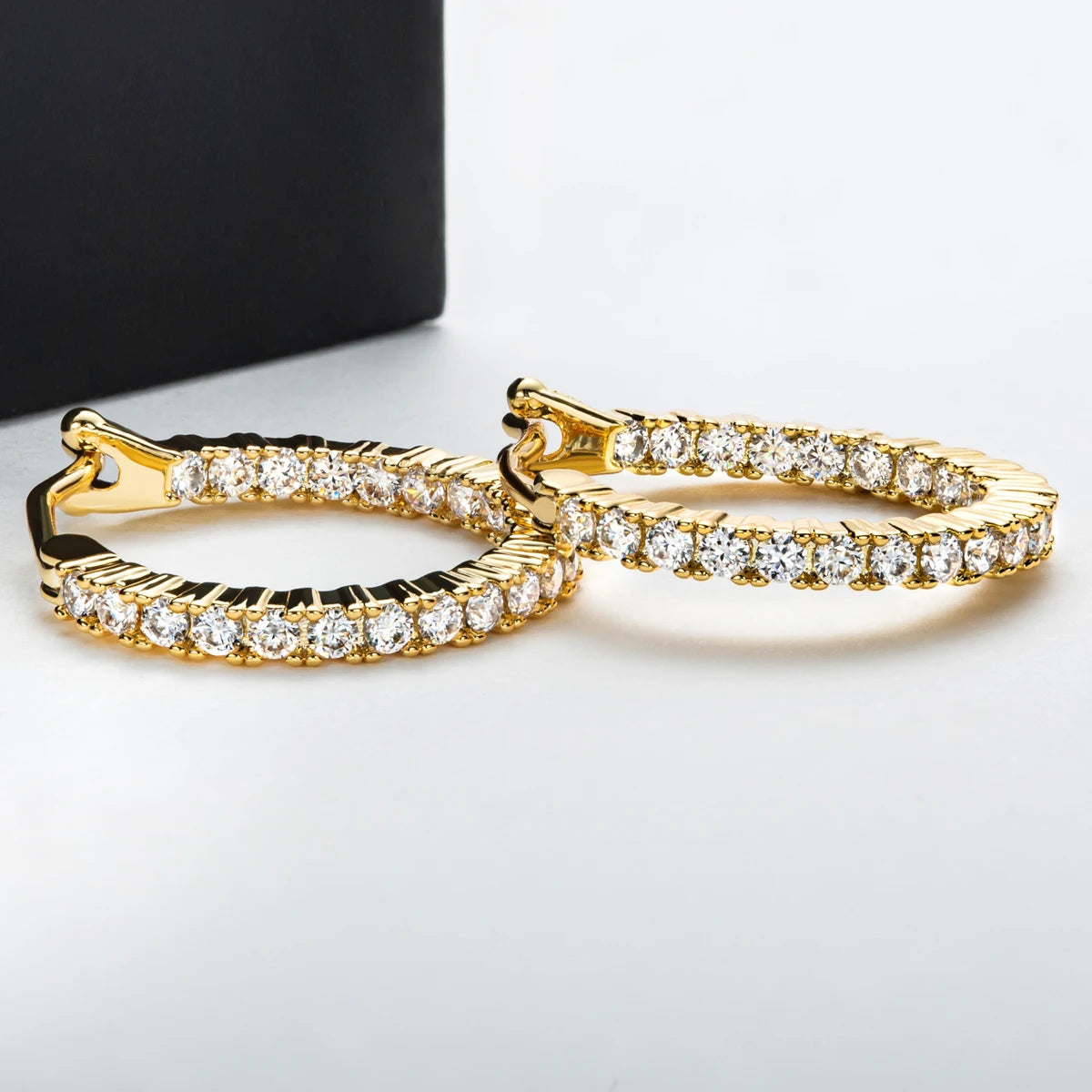 AnuJewel 1.5mm 0.66cttw D Color Moissanite Huggie Hoop Earrings With Cer Yellow Gold Plated Huggie Earring For Women Jewelry