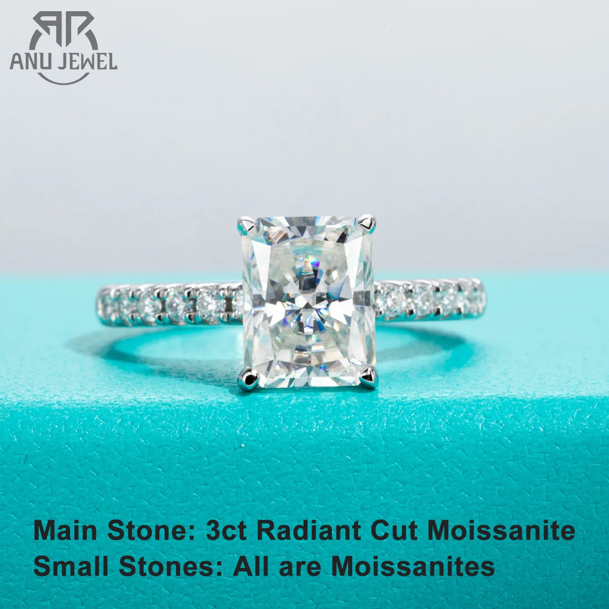 3ct radiant moissanite solitaire ring, 18K gold plated S925 — Aurora Moissanite