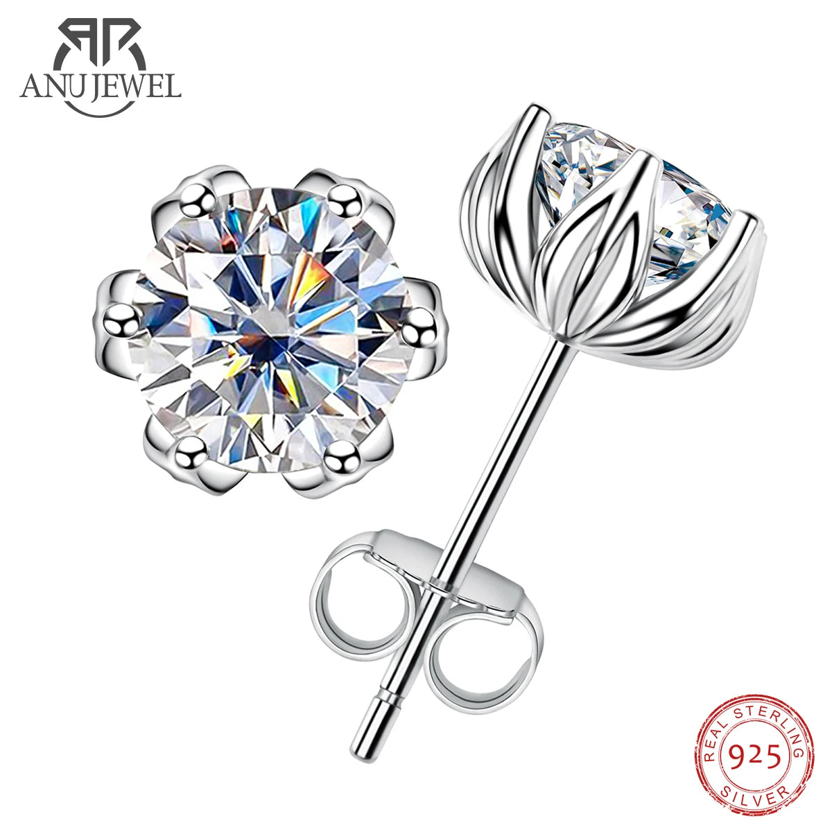 AnuJewel 2cttw D Color Moissanite Diamond Lotus Stud Earrings 925 Sterling Silver Flower Earrings For Woman Gifts Wholesale