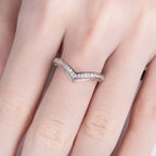 Moissanite V-shape band stacked with engagement ring, 18K gold plated — Aurora Moissanite