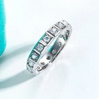2.2mm princess moissanite wedding band, side profile, 18K white gold plated — Aurora Moissanite