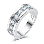 The Gale Band worn — 4mm moissanite wedding band, sizes 5–12 — Aurora Moissanite