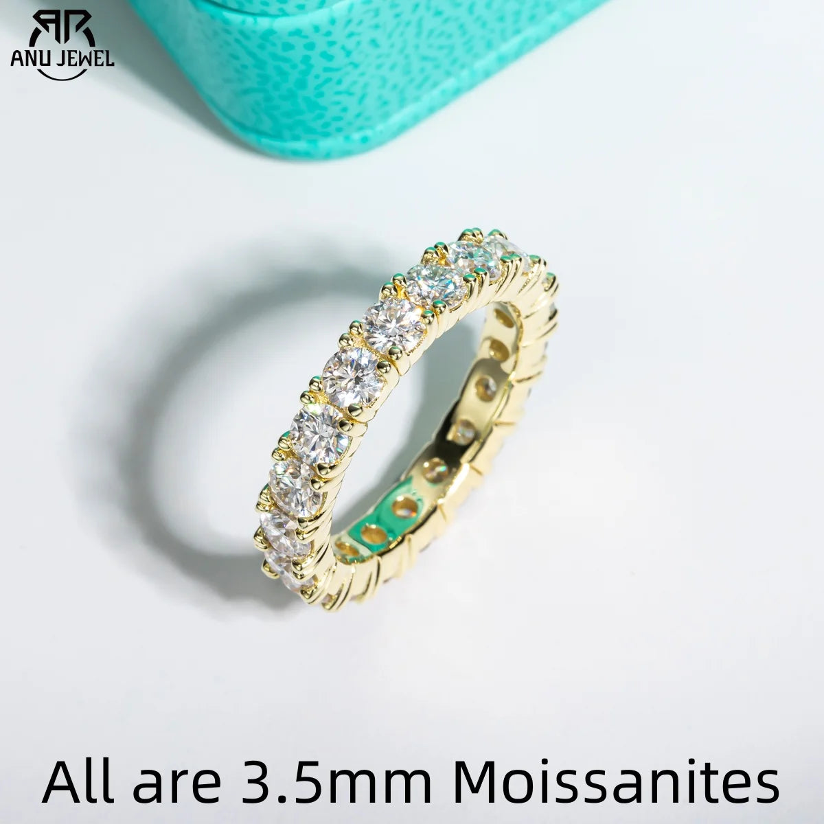 3.5mm moissanite eternity band, 14K yellow gold plated S925 silver — Aurora Moissanite