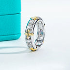 3mm moissanite cross eternity ring, side profile, 18K white gold plated — Aurora Moissanite