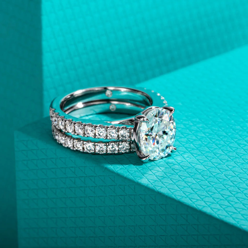 Oval moissanite 3ct D color VVS1 bridal set 4.042ct total — Aurora Moissanite
