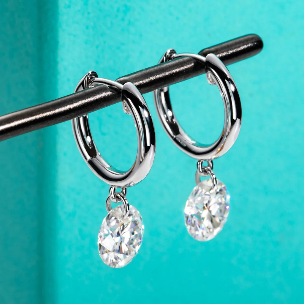 Moissanite hoop earrings 4cttw D color VVS1, circular drop design — Aurora Moissanite