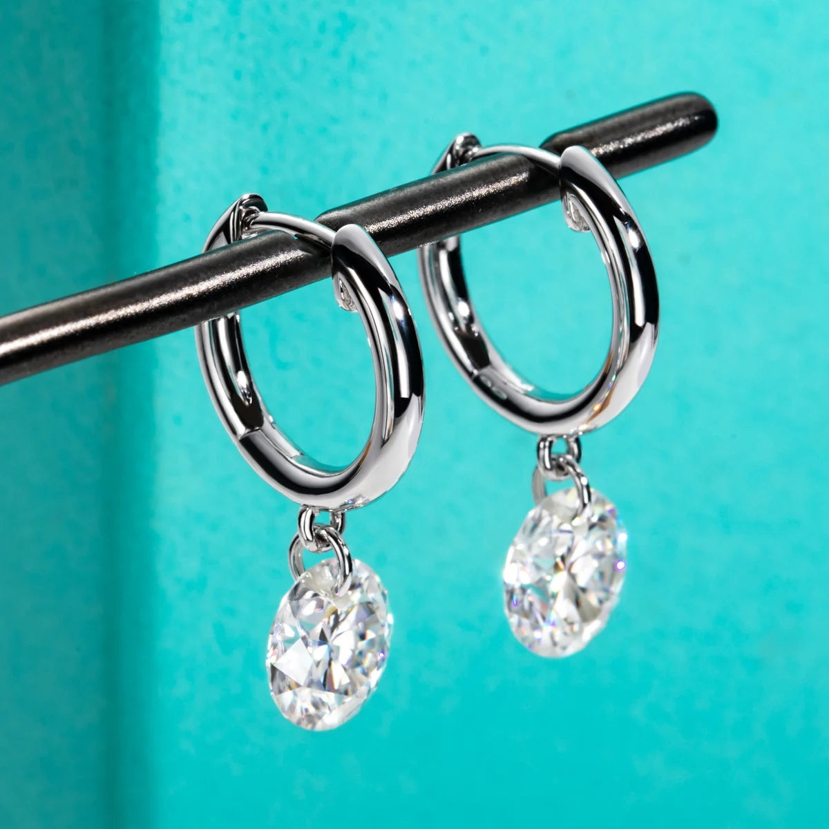Moissanite hoop earrings 4cttw D color VVS1, circular drop design — Aurora Moissanite