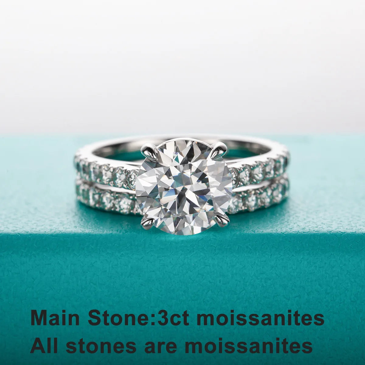 The Maren Ring worn — 3ct moissanite bridal set 4.15cttw total — Aurora Moissanite