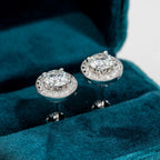 2.4cttw vintage moissanite earrings side view, 18K gold — Aurora Moissanite