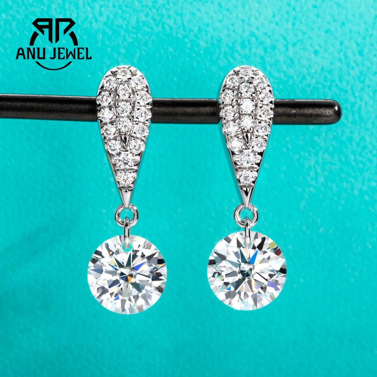 6cttw moissanite drop earrings, 18K gold plated S925 — Aurora Moissanite