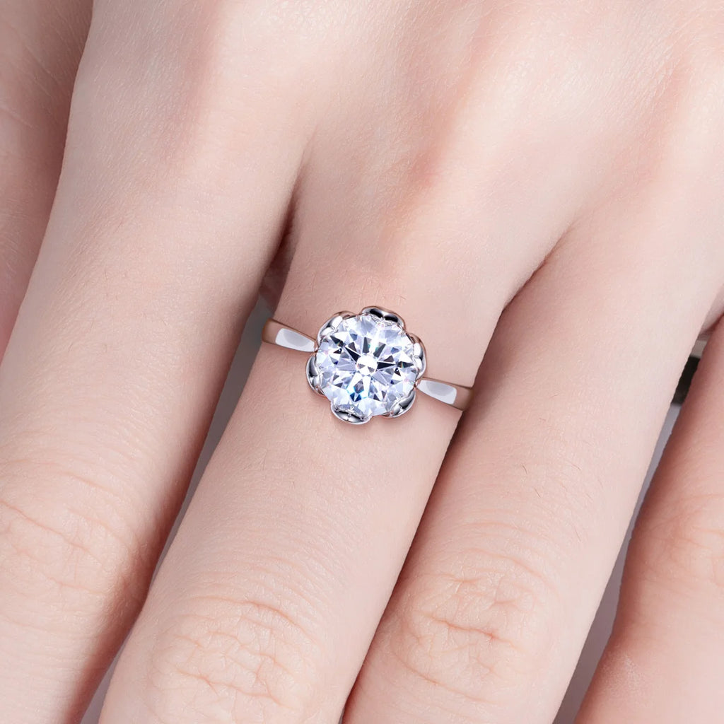 The Lota Ring worn — 3ct lotus moissanite, S925 — Aurora Moissanite
