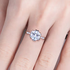 The Lota Ring worn — 3ct lotus moissanite, S925 — Aurora Moissanite