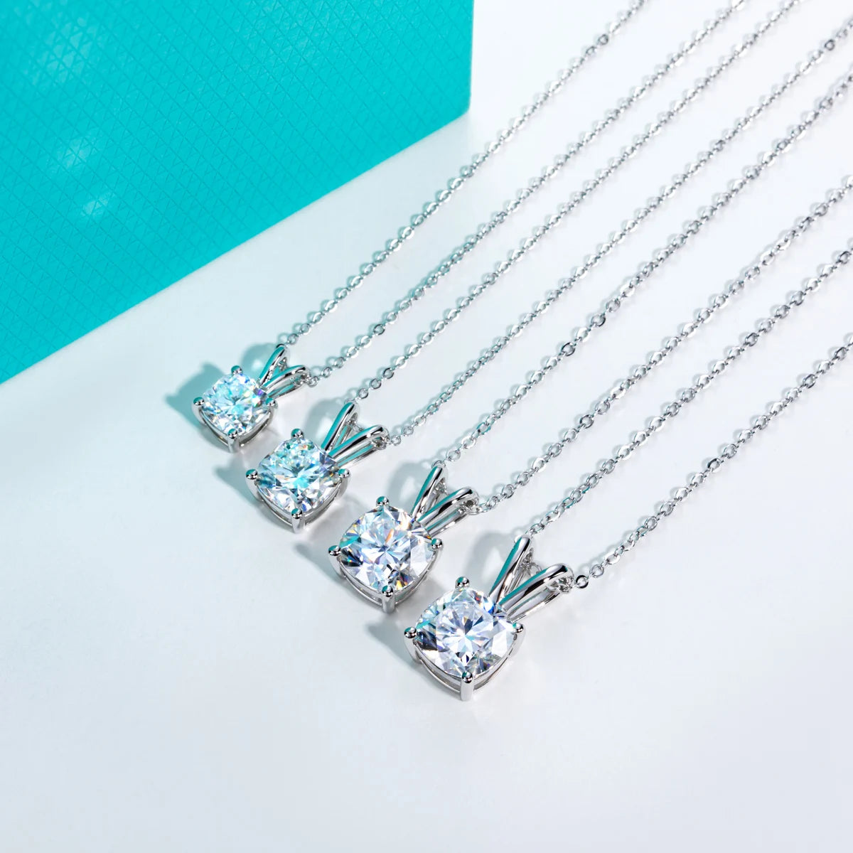 AnuJewel Cushion Cut Moissanite Pendant Necklace 2ct/3ct/4.5ct/5ct D Color 925 Sterling Silver Classic Jewelry Gifts for Women
