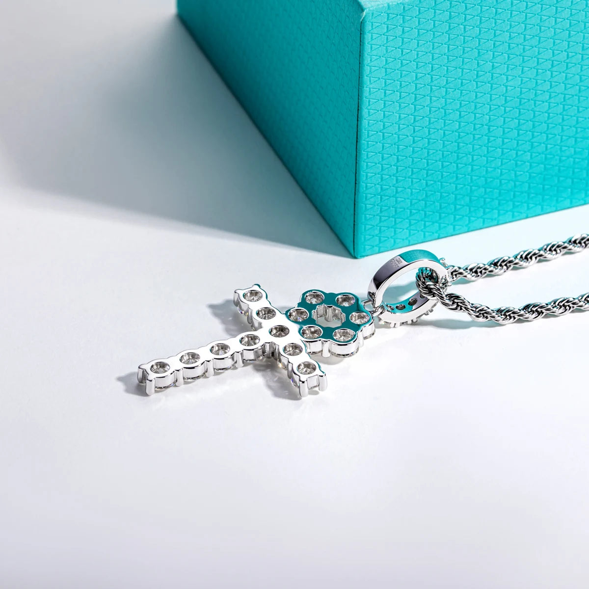 AnuJewel 8.1cttw D Color Moissanite Cross Pendant Layered Glistening Hip Hop Necklace 925 Sterling Silver New Age Dope Jewelry