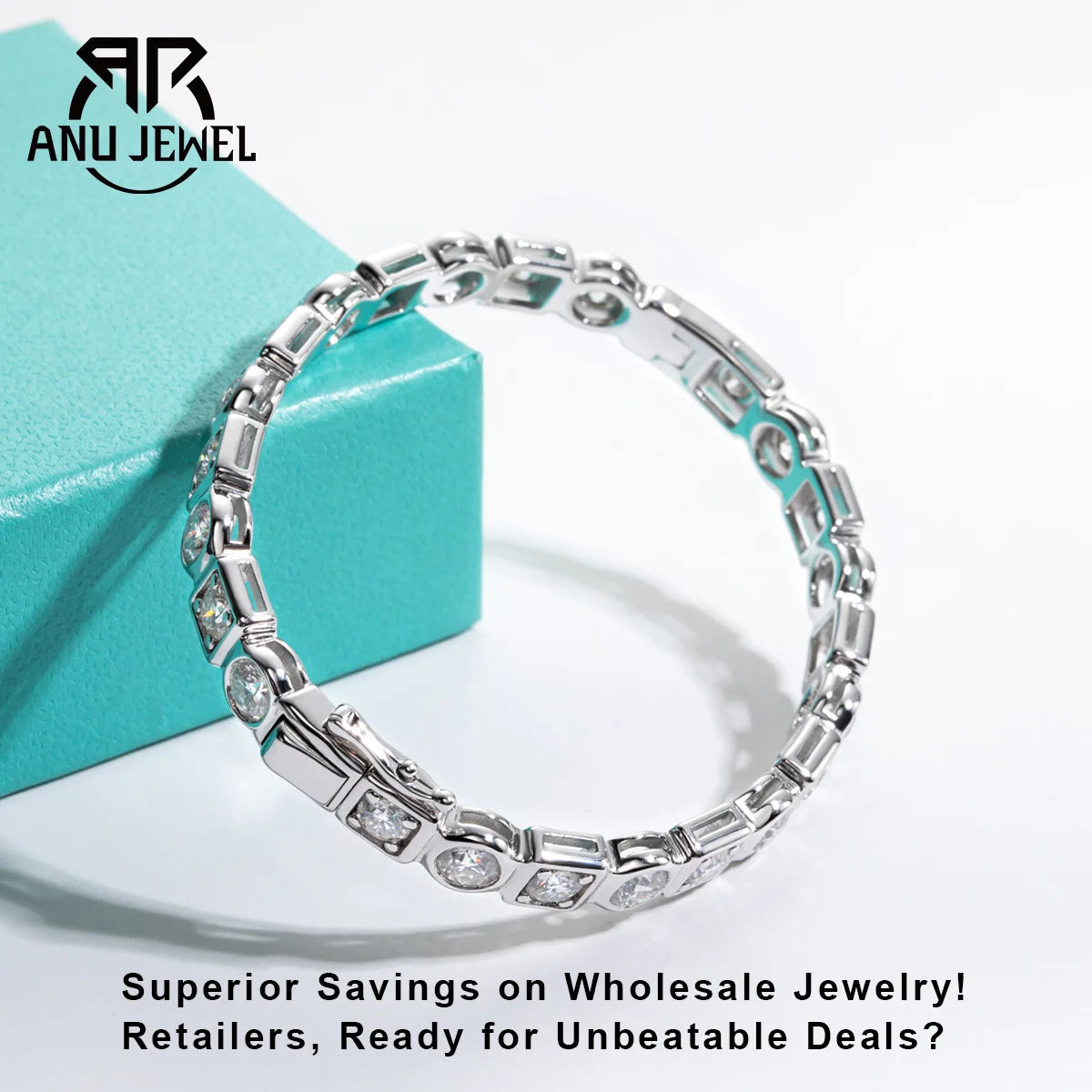 AnuJewel 4.5mm D Color Moissanite Diamond Luxurious Silver Bracelet 18K White Gold Plated Bezel Bangles For Woman Jewelry Gifts