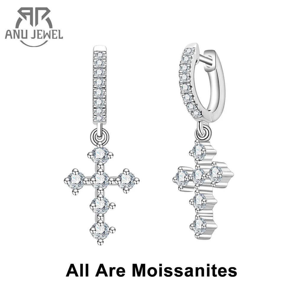 moissanite cross huggie hoop earrings, S925 — Aurora Moissanite