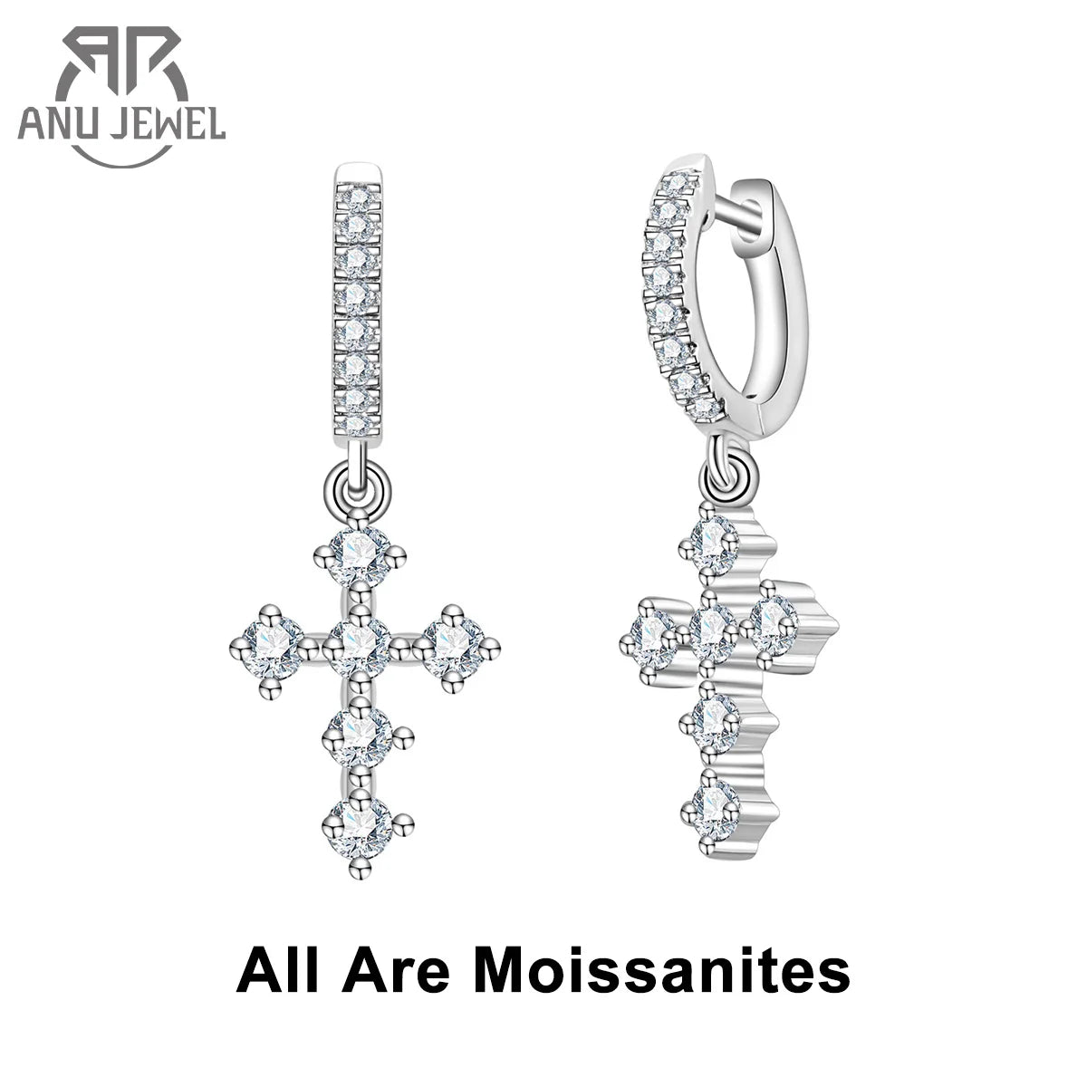 moissanite cross huggie hoop earrings, S925 — Aurora Moissanite