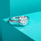 The Elia Ring — 2ct four-leaf clover moissanite bezel, front view — Aurora Moissanite