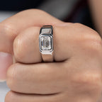 The Cole Ring worn — 2ct emerald moissanite men's ring, sizes 5–12 — Aurora Moissanite