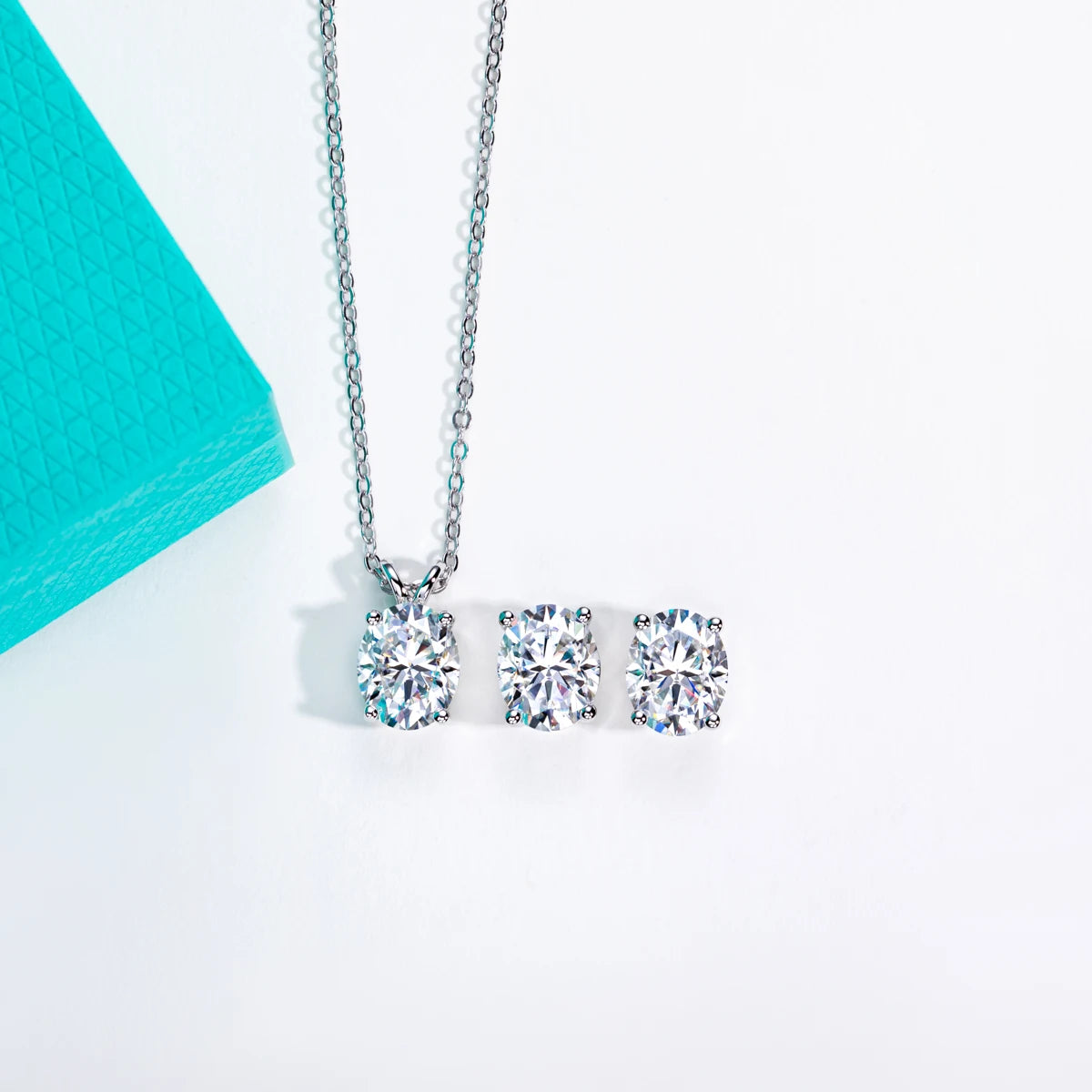 AnuJewel 2-5ct Oval Moissanite Necklace 0.5-3ct Earrings 925 Sterling Silver 18k Gold Plated Wedding Jewelry Set Woman Gifts