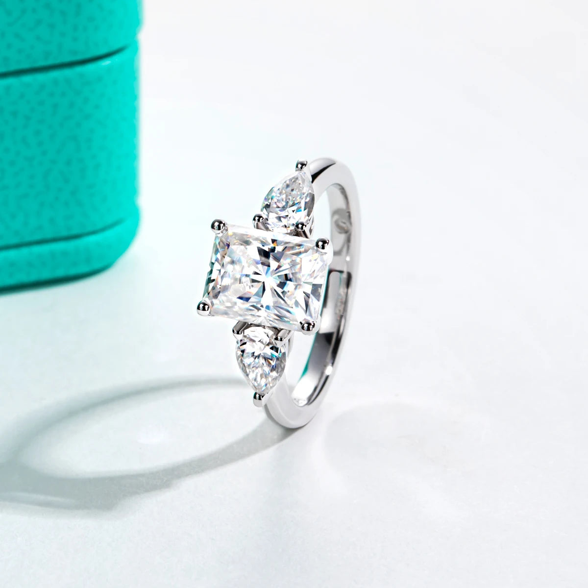 The Dusk Ring worn — 3ct radiant pear moissanite two-stone engagement ring — Aurora Moissanite