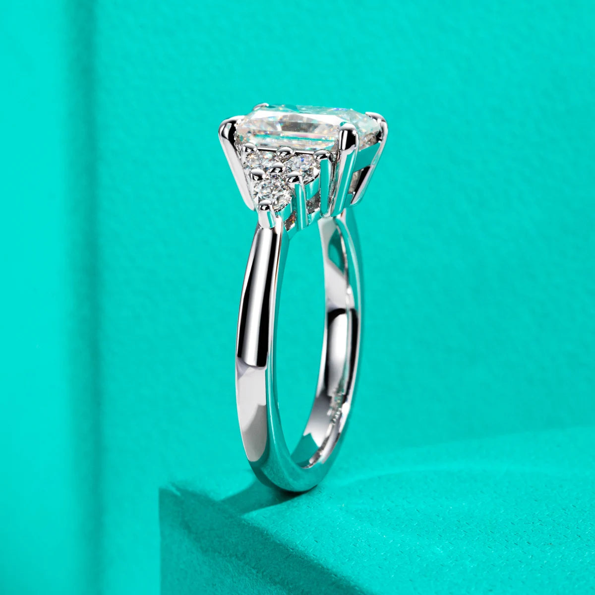 The Dune Ring — 3ct radiant moissanite solitaire, front view, 18K gold — Aurora Moissanite