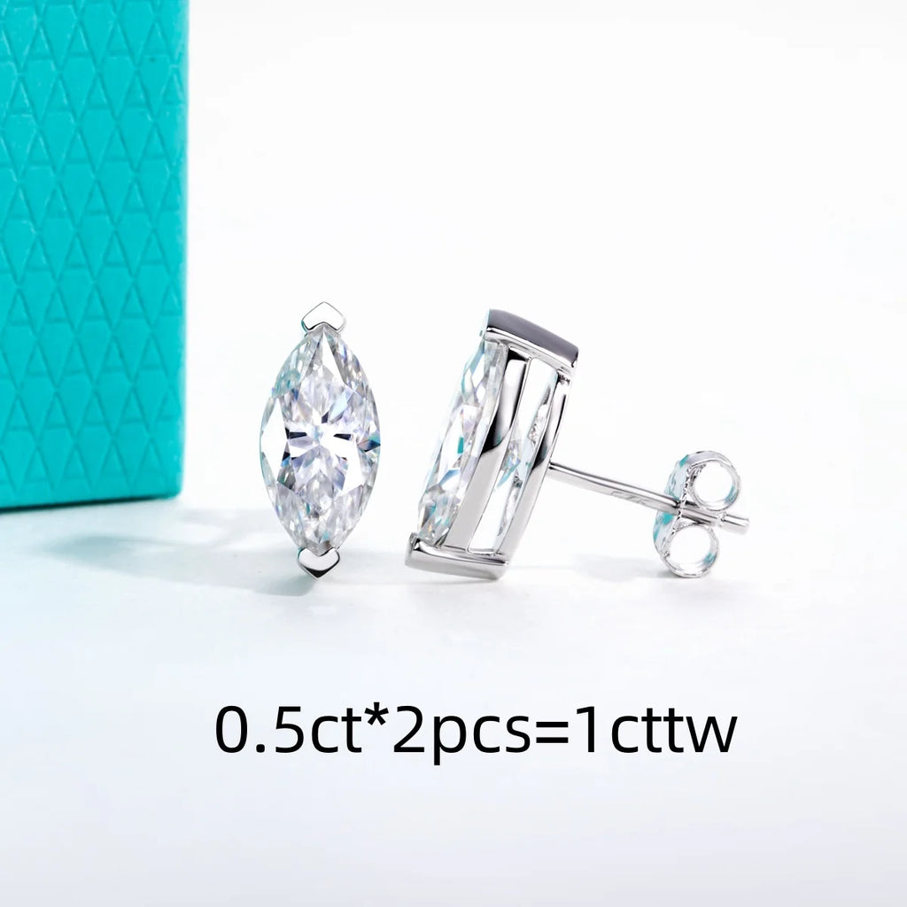 AnuJewel 1cttw-6cttw Marquise Moissanite Earrings 925 Sterling Silver D Color VVS1 Moissanite Classic Stud Earring for Woman