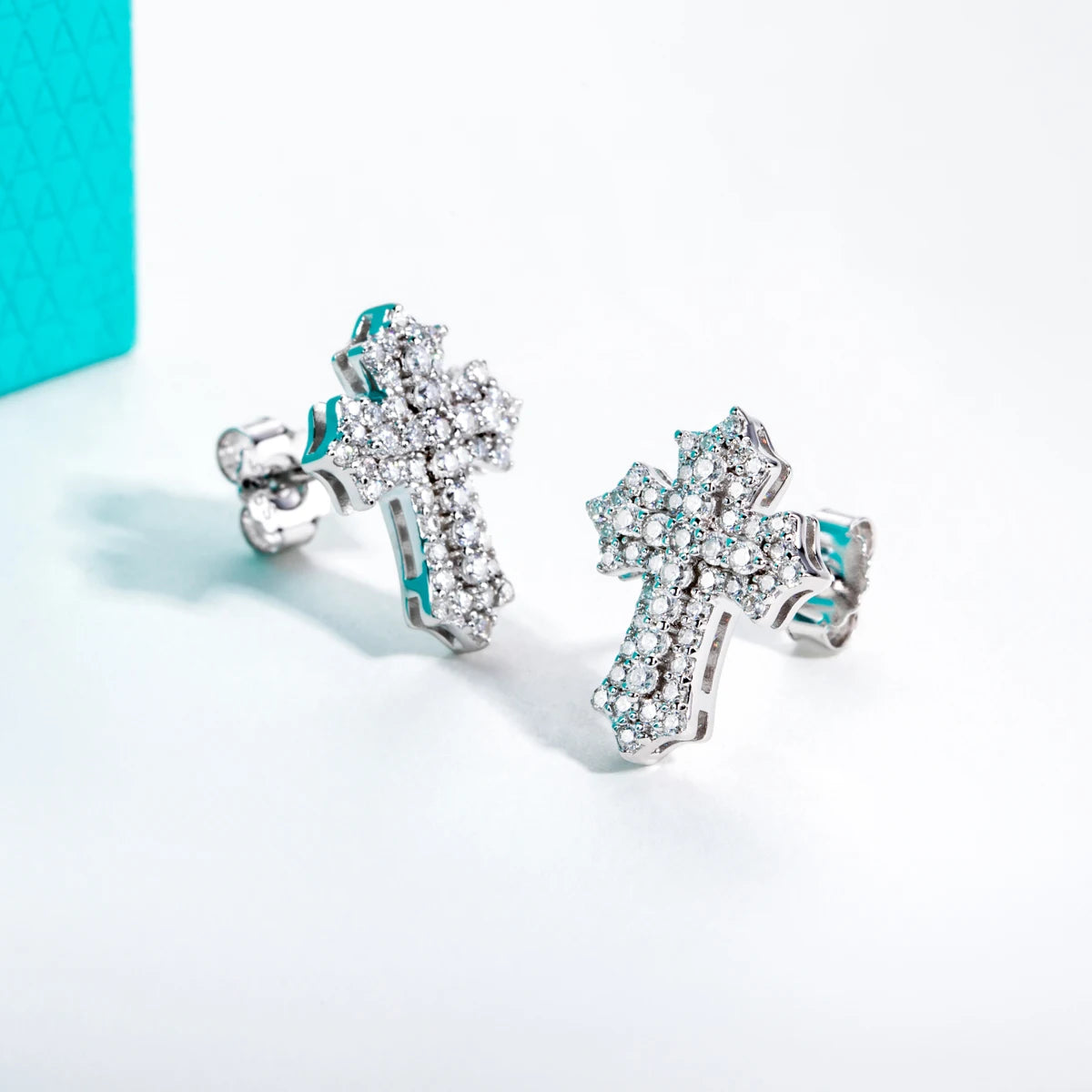 Moissanite iced cross studs 0.78cttw D color VVS1 — Aurora Moissanite