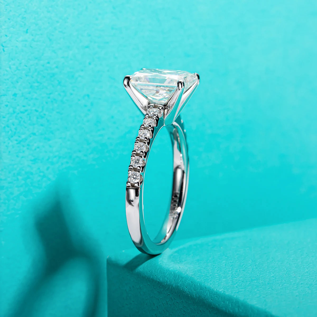 Radiant cut moissanite 3ct 7x9mm D color VVS1, classic prong solitaire — Aurora Moissanite