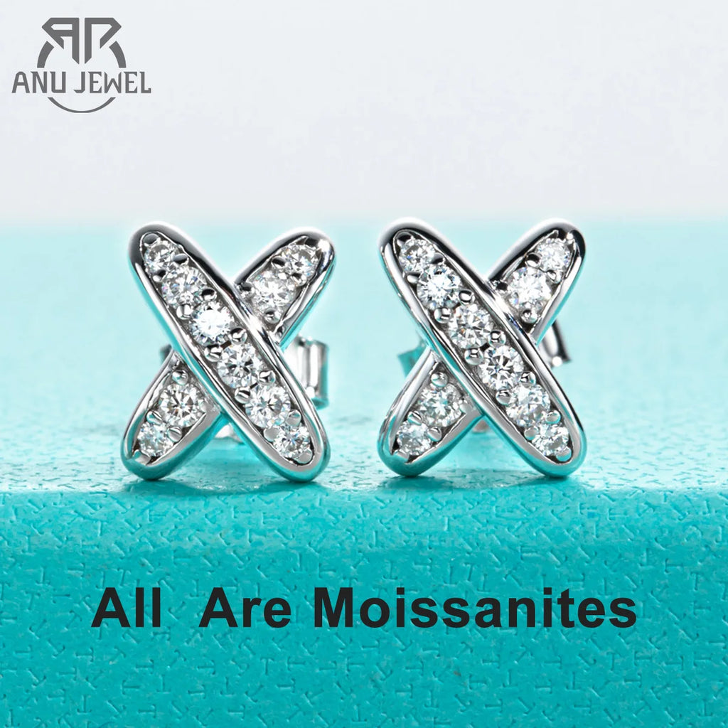 AnuJewel Moissanite Diamond Earrings 925 Sterling Silver D Color VVS1 Moissanite Classic Cross Stud Earrings For Woman Jewelry