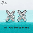 AnuJewel Moissanite Diamond Earrings 925 Sterling Silver D Color VVS1 Moissanite Classic Cross Stud Earrings For Woman Jewelry