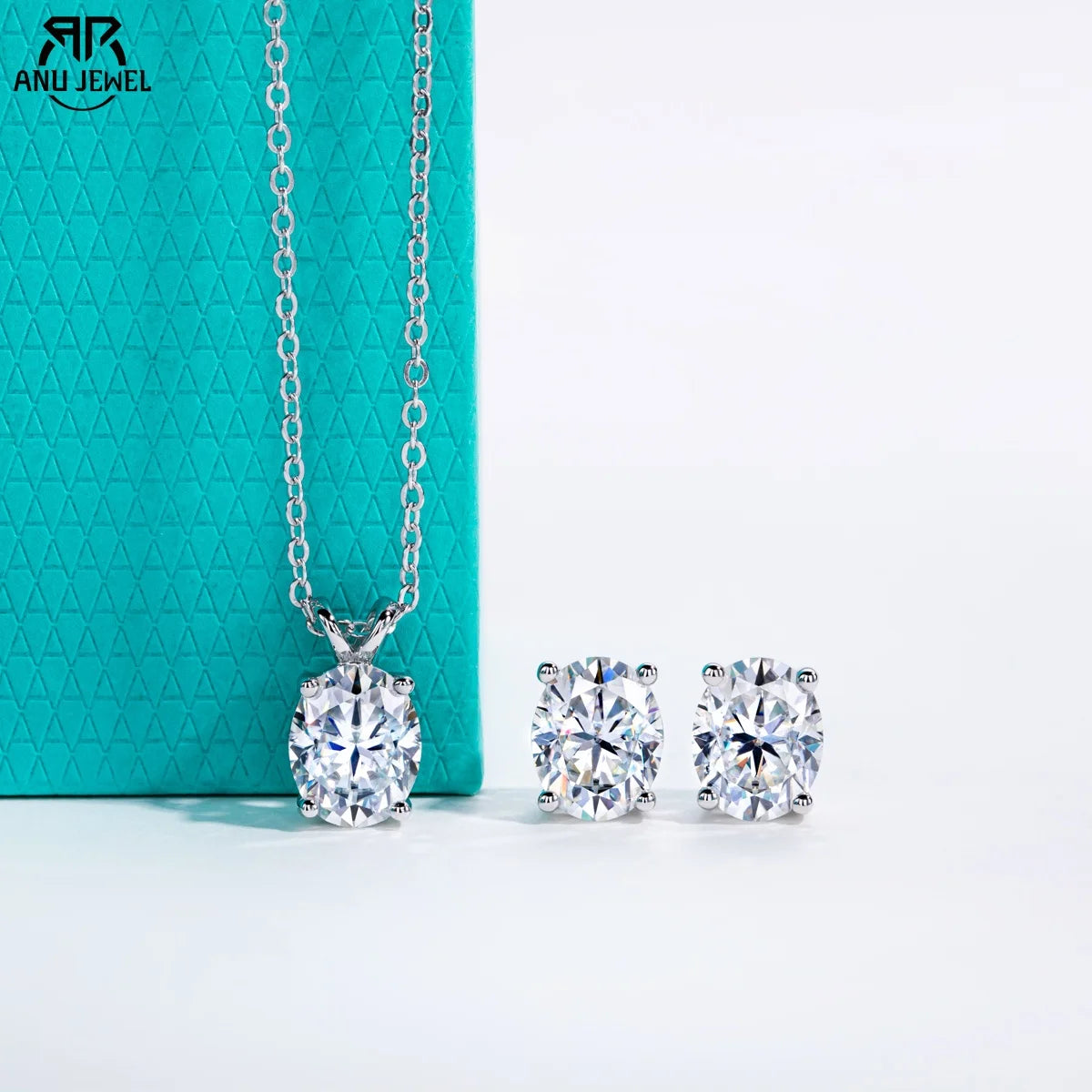 AnuJewel 2-5ct Oval Moissanite Necklace 0.5-3ct Earrings 925 Sterling Silver 18k Gold Plated Wedding Jewelry Set Woman Gifts