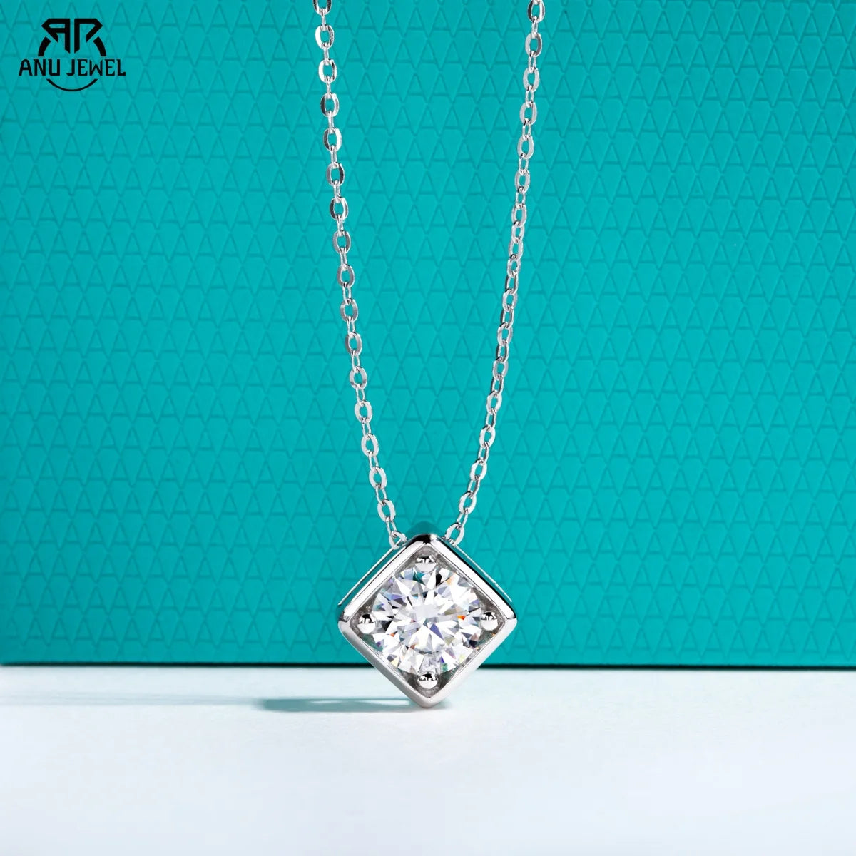 AnuJewel 1ct/2ct/3ct/5ct Moissanite Square Pendant Necklace 925 Sterling Silver 18k Gold Plated Necklace Women Jewelry Gifts