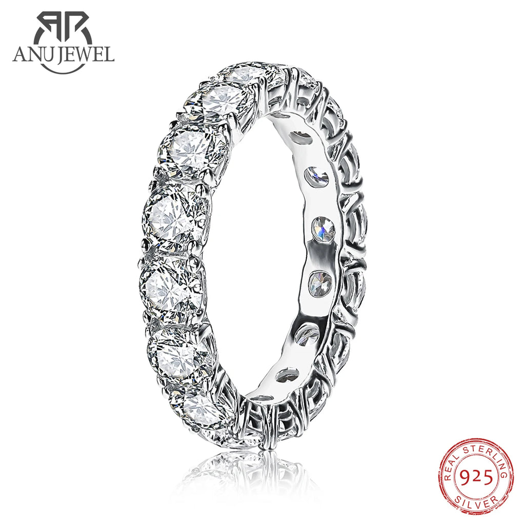4mm moissanite full eternity band, rhodium plated S925 sterling silver — Aurora Moissanite