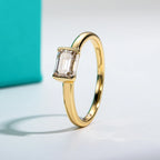 The Gill Ring — 1ct emerald moissanite, front view, 14K yellow gold — Aurora Moissanite