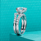 3ct oval moissanite bridal set, side profile, S925 — Aurora Moissanite