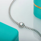 The Link Bracelet — moissanite Cuban bracelet front view, 18K white gold plated — Aurora Moissanite