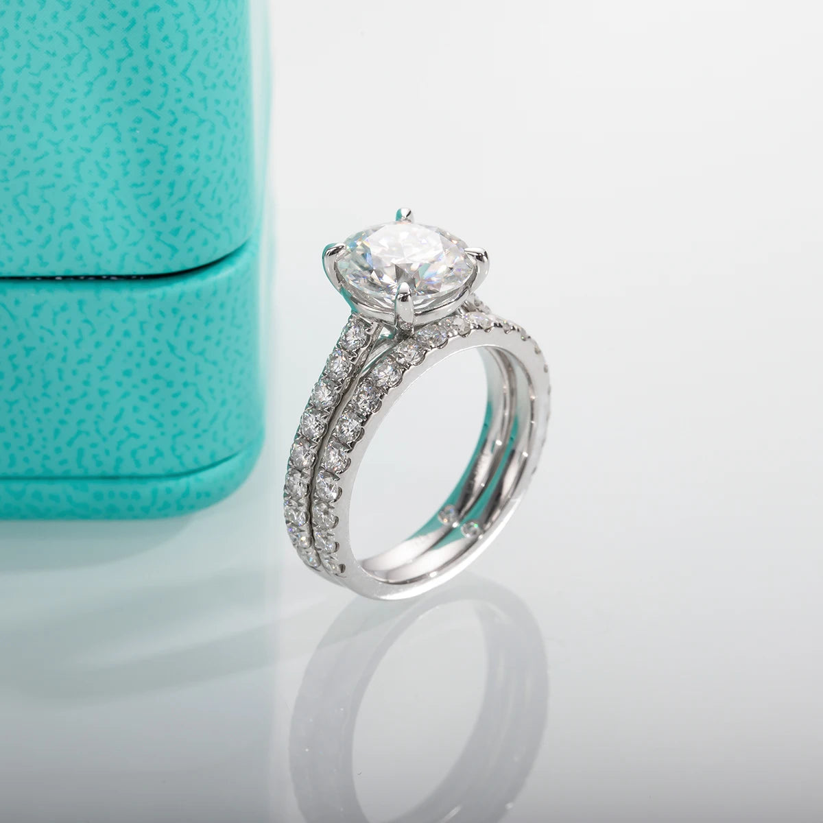 3ct moissanite bridal set, side profile, S925 — Aurora Moissanite