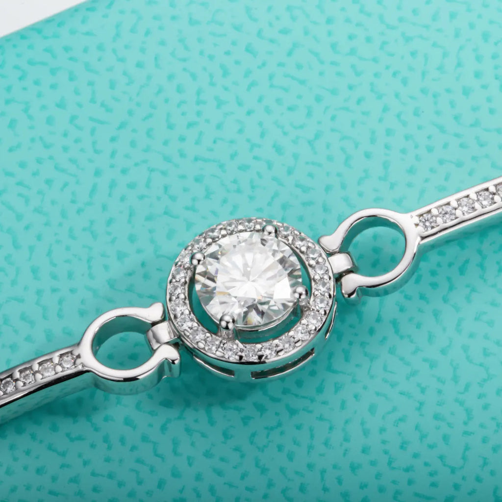AnuJewel 1ct D Color Moissanite Bracelet 925 Sterling Silver 18K White Gold Plated Adjustable Bangle for Women