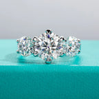 Three-stone moissanite 5cttw D color VVS1, rhodium plated — Aurora Moissanite