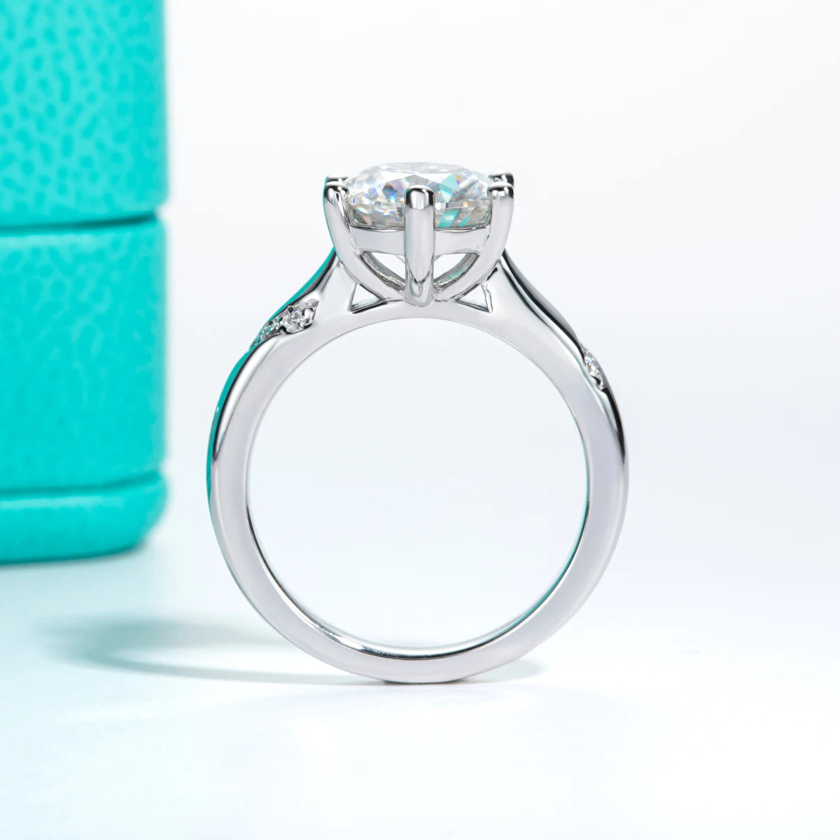 3ct round moissanite ring, side profile, 18K gold plated sterling silver — Aurora Moissanite
