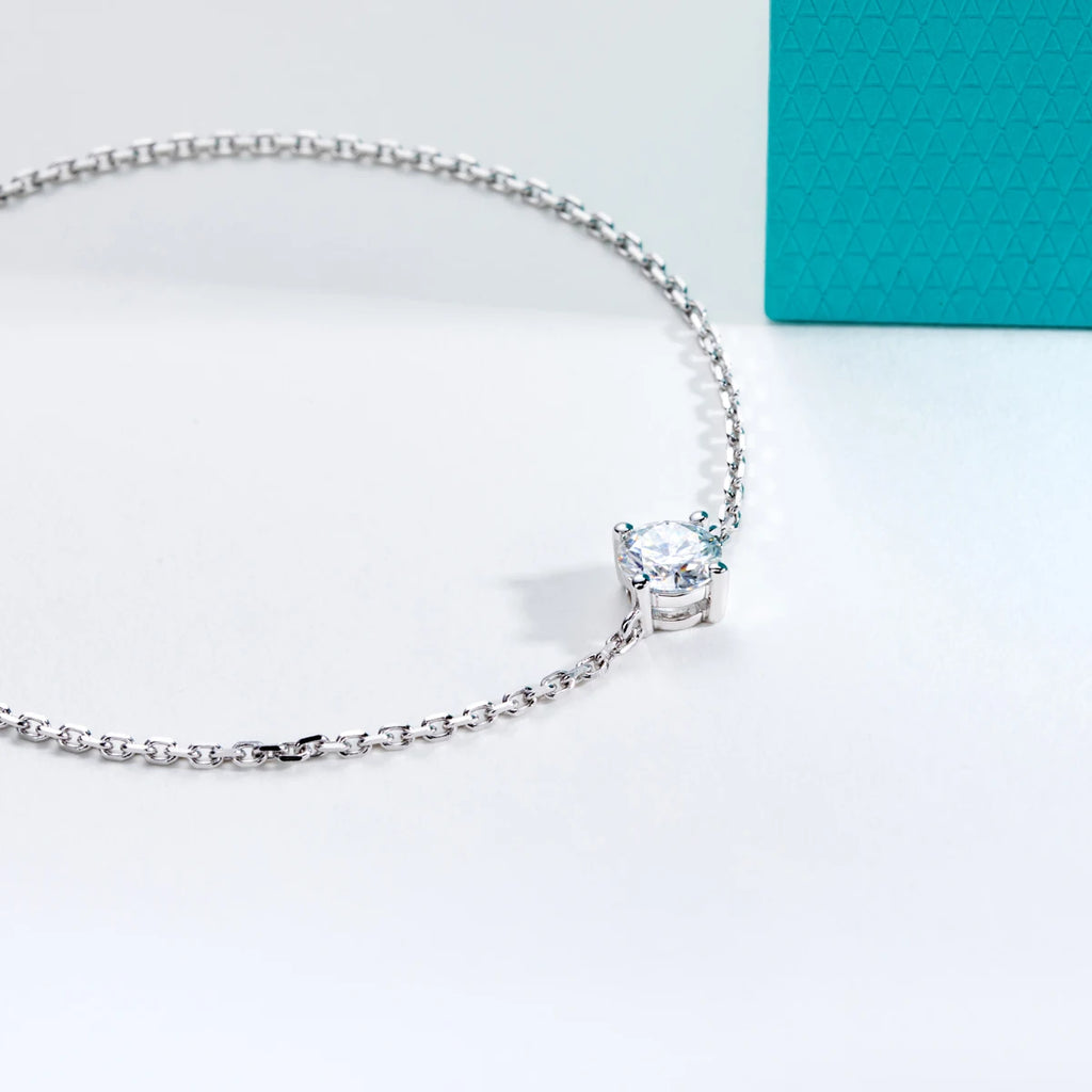 The Loop Bracelet — 1ct round moissanite adjustable bracelet, front view — Aurora Moissanite