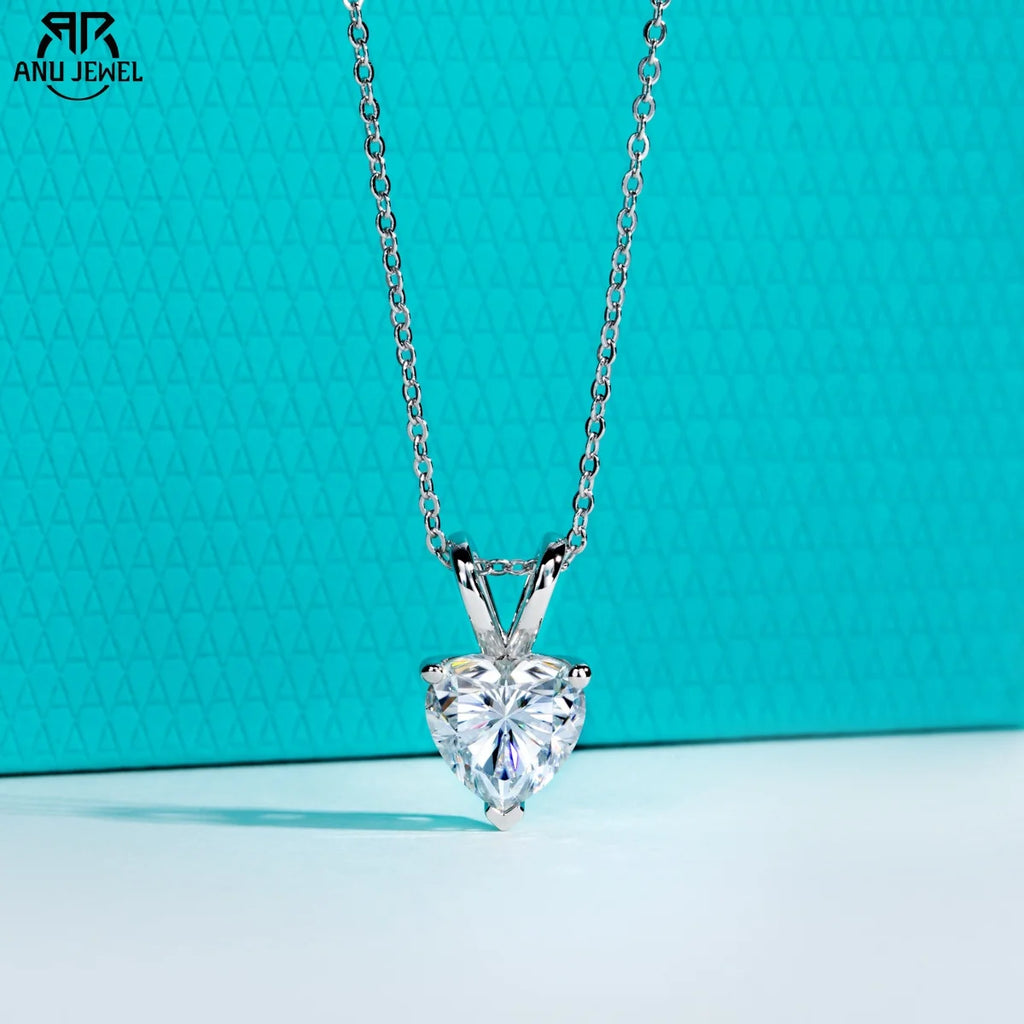 AnuJewel 2ct/3ct/4ct/5ct D Color Heart Cut Moissanite Pendant Necklace 925 Sterling Silver Valentine's Day Gifts for Women