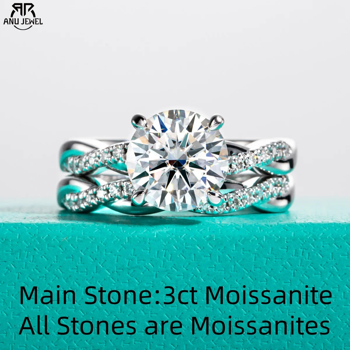 3ct round moissanite infinity bridal set, 18K gold plated S925 — Aurora Moissanite