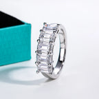 The Ember Band worn — 3cttw emerald cut moissanite wedding band, S925 — Aurora Moissanite