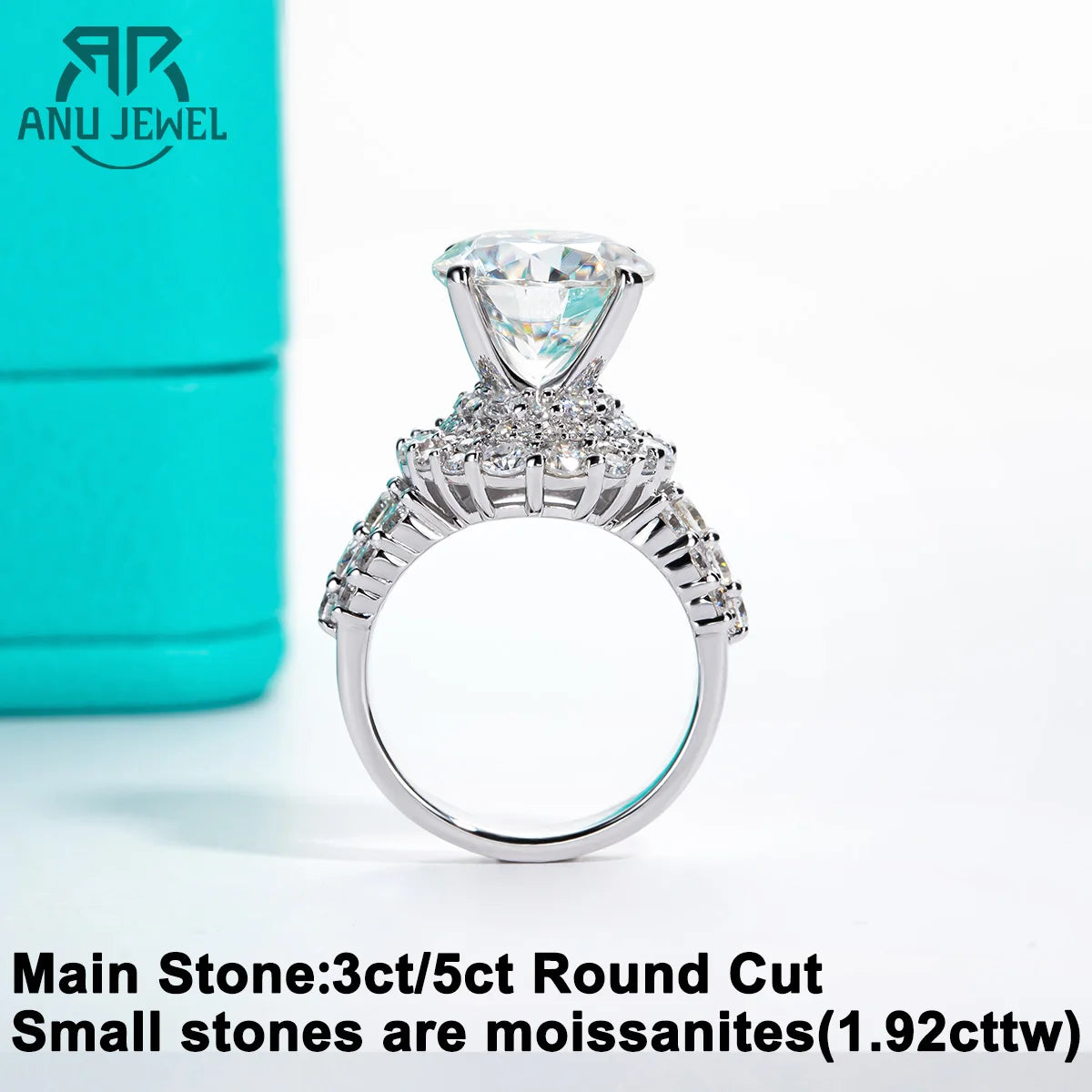 4.92cttw moissanite halo engagement ring, 18K gold plated — Aurora Moissanite