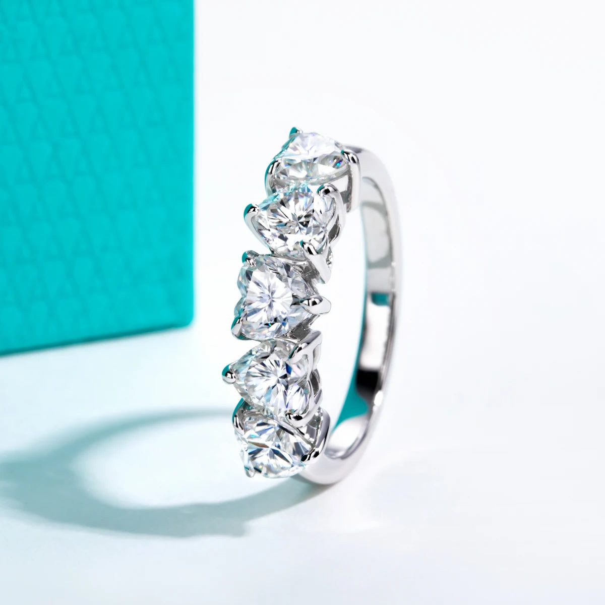 The Bloom Band worn — 2.5cttw heart moissanite wedding band, 18K gold plated — Aurora Moissanite