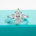 The Dael Ring worn — 4cttw marquise moissanite, 18K white gold — Aurora Moissanite